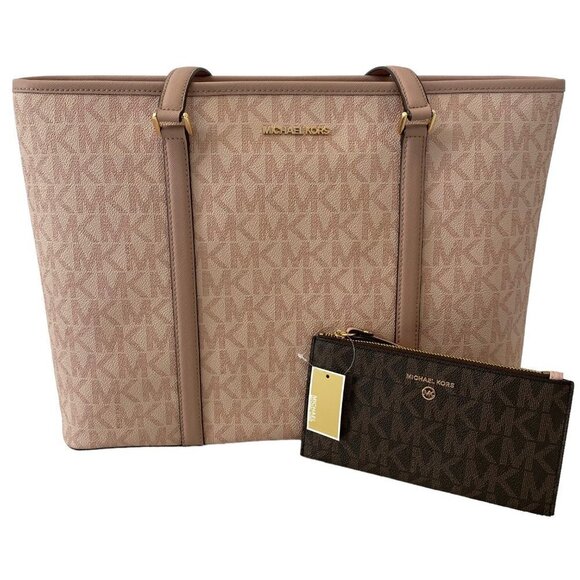 Michael Kors Sady 38T1CD4T7B Ballet Pink Purse Tote Bag & Jet Set Zip Wristlet - Picture 2 of 15